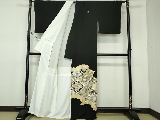 平和屋着物■豪華黒留袖 駒刺繍 花菱文 正絹 逸品 DAAW8771qa