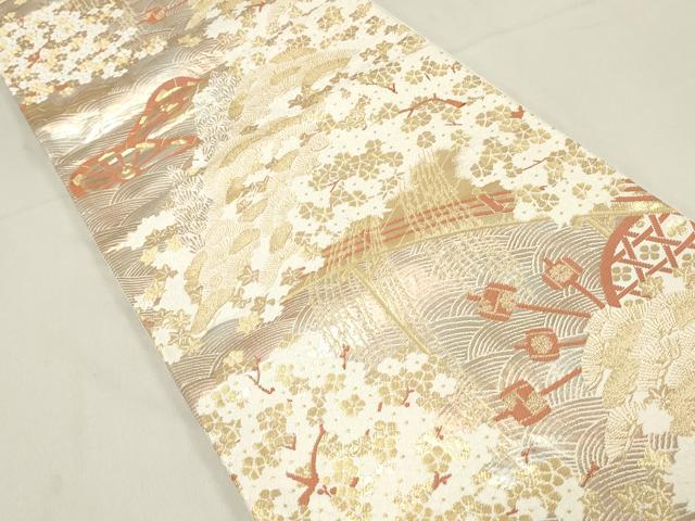 平和屋着物◎六通柄袋帯 立波花文 金銀糸 正絹 逸品 DAAW8817qa