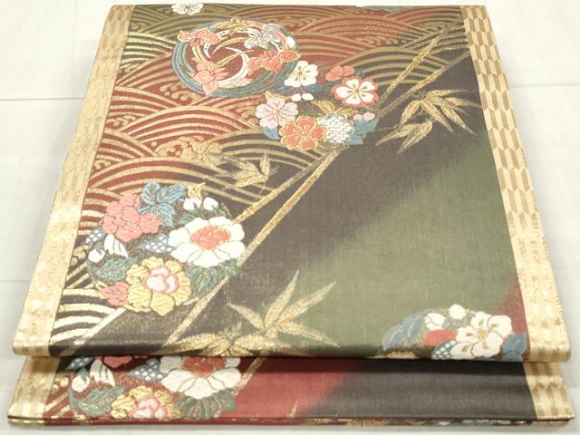 平和屋着物◎六通柄袋帯 唐織 立波花丸文 金銀糸 正絹 逸品 DAAW8836qa