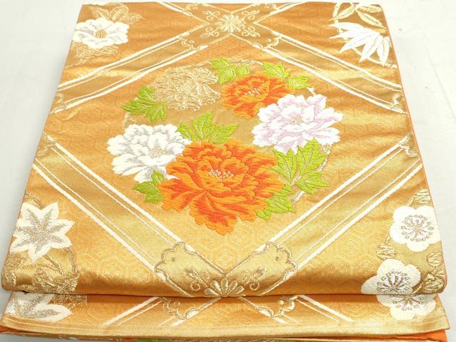 平和屋着物◎六通柄袋帯 唐織 天井花丸文 金糸 正絹 逸品 DAAW8893qa