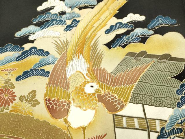 平和屋着物■豪華黒留袖 駒刺繍 花鳥風景文 鳳凰 暈し染め 金彩 正絹 逸品 DAAW8935qa
