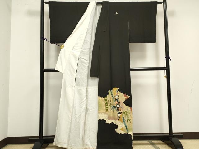 平和屋着物■豪華黒留袖 駒刺繍 笹竹花文 金彩 正絹 逸品 DAAW8944qa