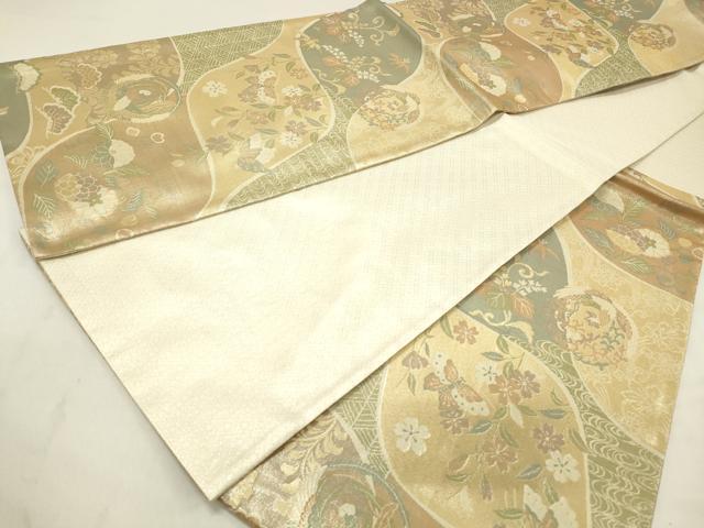 平和屋着物◎佐賀錦 六通柄袋帯 花蝶文 鳳凰 金糸 正絹 逸品 DAAW8953qa