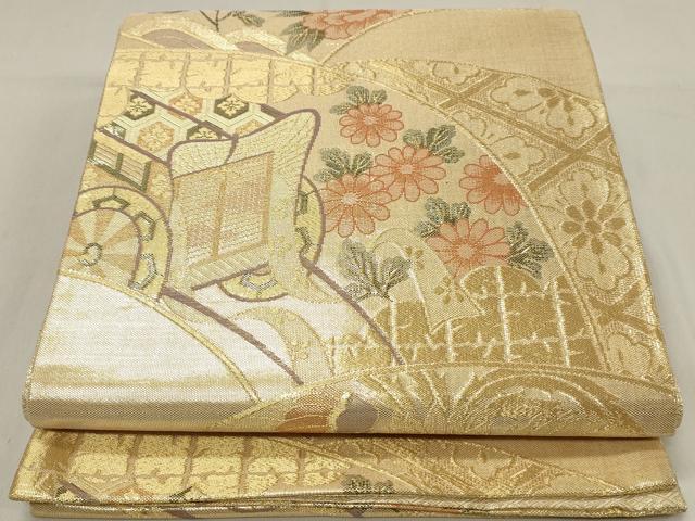 平和屋着物◎佐賀錦 六通柄袋帯 地紙御所車花文 鳳凰 正絹 逸品 DAAW8967qa