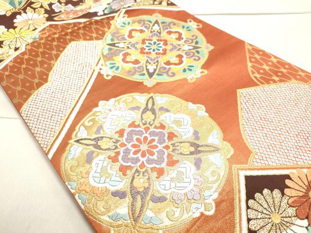 平和屋着物◎六通柄袋帯 唐織 正倉院花蝶文 金糸 正絹 逸品 DAAW9157we