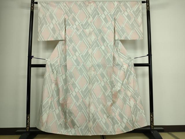 平和屋着物▽本場大島紬 白大島 単衣 菱文 正絹 逸品 DAAW9166sf