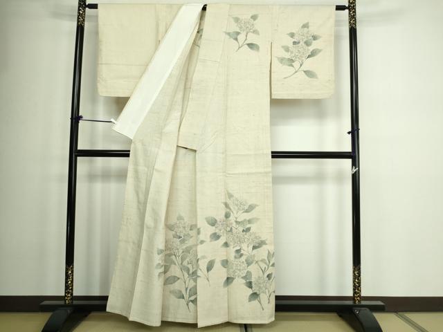 平和屋着物▽訪問着 単衣 生紬 紫陽花 正絹 逸品 DAAW9192sf