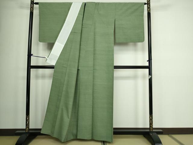 平和屋着物▽上質な紬 単衣 老竹色 正絹 逸品 DAAW9195sf