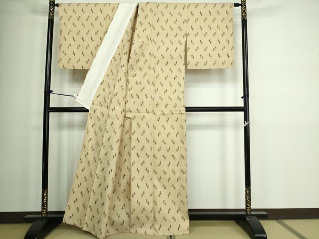 平和屋着物▽上質な紬 単衣 絣文様 正絹 逸品 DAAW9196sf