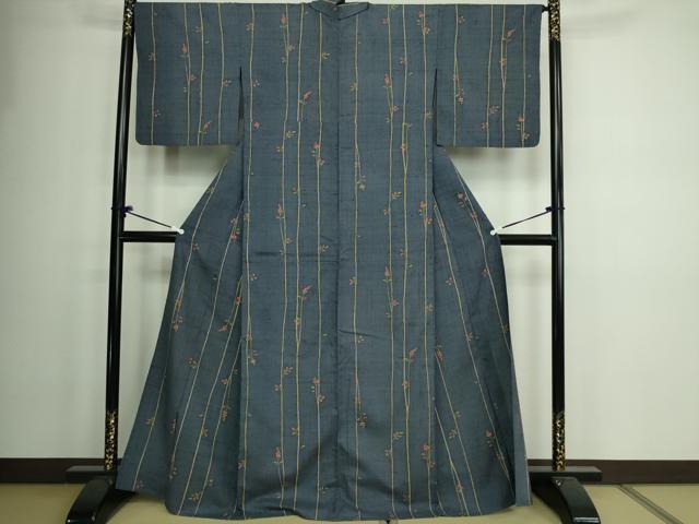 平和屋着物▽上質な紬 単衣 枝葉間道 正絹 逸品 DAAW9197sf