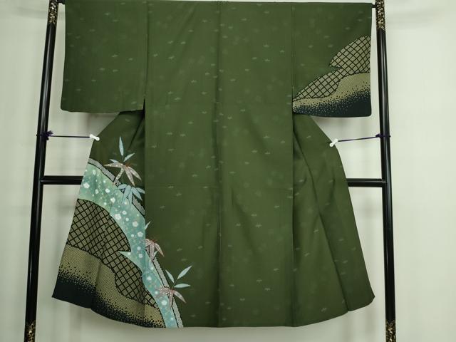 平和屋着物▽男性 訪問着 単衣 笹の葉文 金彩 洗える着物 DAAW9202sf