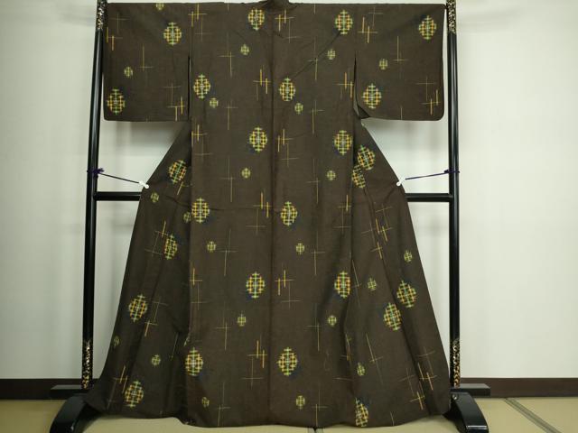 平和屋着物▽上質な紬 単衣 絣文様 正絹 逸品 DAAW9219sf
