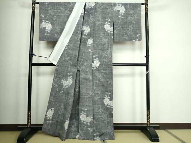 平和屋着物▽上質な紬 単衣 枝花文 正絹 逸品 DAAW9220sf