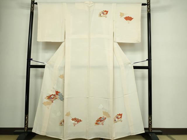 平和屋着物▽訪問着 単衣 駒刺繍 舞扇花文 金彩 正絹 逸品 DAAW9230sf