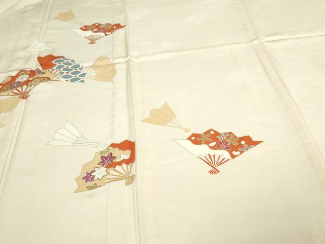 平和屋着物▽訪問着 単衣 駒刺繍 舞扇花文 金彩 正絹 逸品 DAAW9230sf