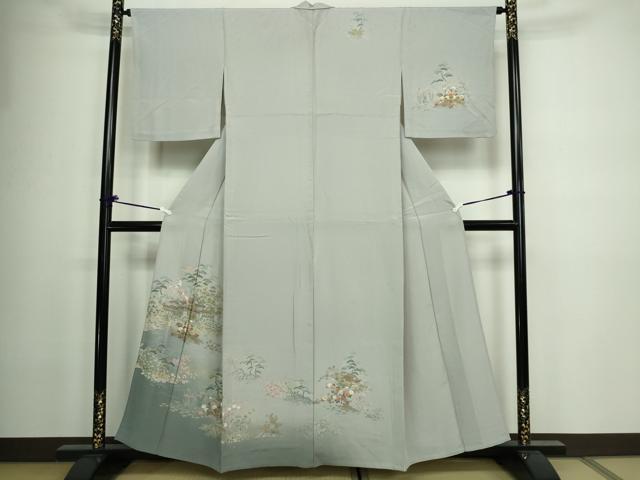 平和屋着物▽訪問着 単衣 風景草花文 暈し染め 金彩 反端付き 正絹 逸品 DAAW9234sf