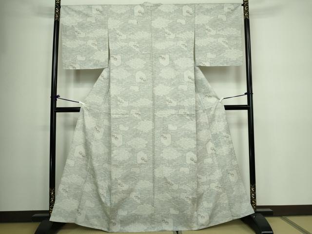 平和屋着物▽上質な紬 単衣 草花文 正絹 逸品 DAAW9237sf