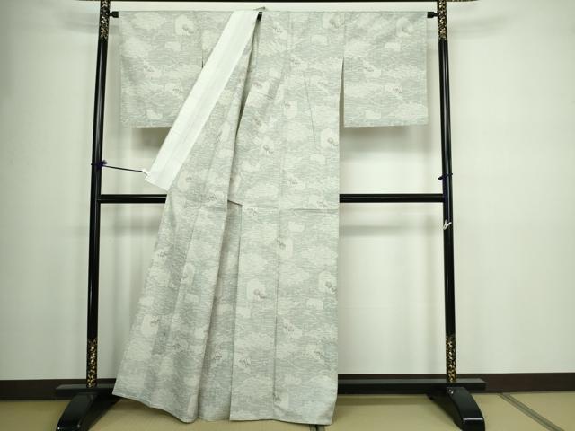 平和屋着物▽上質な紬 単衣 草花文 正絹 逸品 DAAW9237sf
