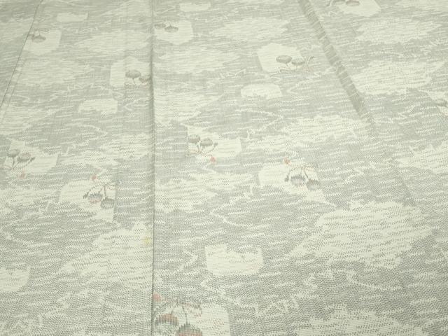 平和屋着物▽上質な紬 単衣 草花文 正絹 逸品 DAAW9237sf