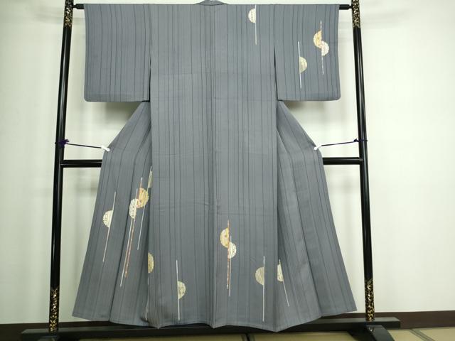 平和屋着物▽銀座きしや 訪問着 単衣 駒刺繍 承華縮緬 抽象文様 伊と考 金彩 反端付き 正絹 逸品 DAAW9247sf