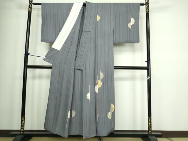 平和屋着物▽銀座きしや 訪問着 単衣 駒刺繍 承華縮緬 抽象文様 伊と考 金彩 反端付き 正絹 逸品 DAAW9247sf