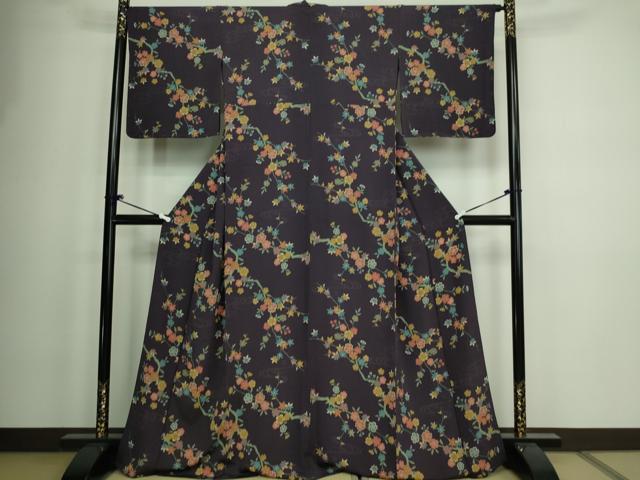 平和屋着物▽上質な小紋 単衣 枝花文 正絹 逸品 未使用 DAAW9255sf