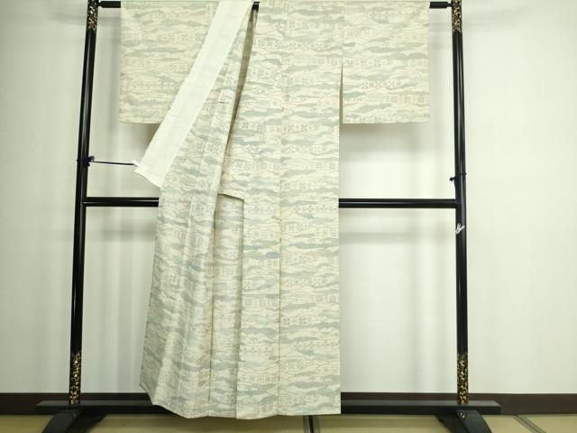 平和屋着物▽上質な紬 単衣 草花文 正絹 逸品 DAAW9257sf