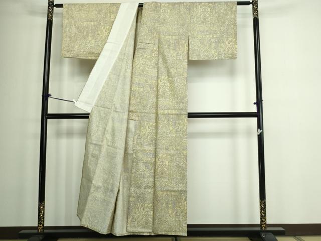 平和屋着物▽上質な紬 単衣 更紗花文 正絹 逸品 DAAW9260sf