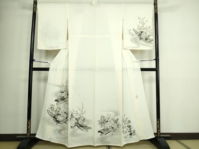 平和屋着物▽訪問着 単衣 作家物 手描き 流水花船文 正絹 逸品 未使用 DAAW9272sf