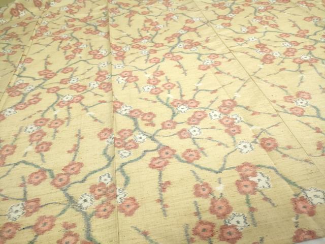 平和屋着物▽小千谷紬 単衣 枝梅 正絹 逸品 DAAW9285sf