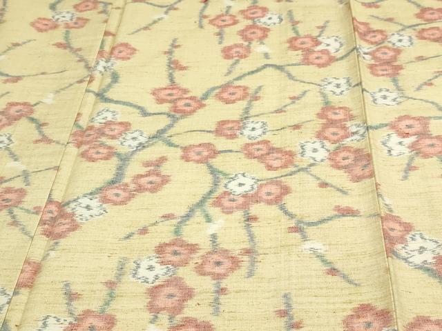 平和屋着物▽小千谷紬 単衣 枝梅 正絹 逸品 DAAW9285sf