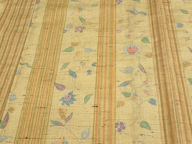 平和屋着物▽上質な小紋 単衣 紬地 更紗花文 正絹 逸品 DAAW9288sf
