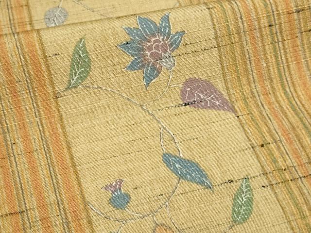 平和屋着物▽上質な小紋 単衣 紬地 更紗花文 正絹 逸品 DAAW9288sf