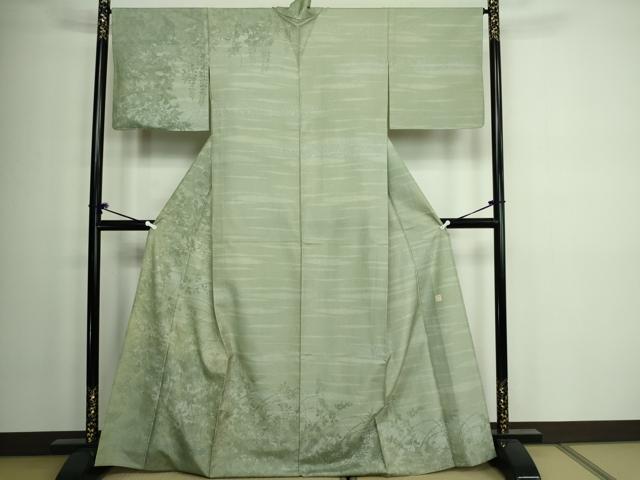 平和屋着物▽石川県指定無形文化財 牛首紬 白山工房 手織り 訪問着 単衣 草花文 正絹 逸品 DAAW9291sf