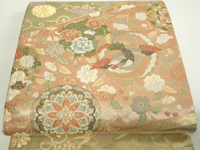 平和屋着物▼六通柄袋帯 鳳凰正倉院花文 金糸 正絹 逸品 DAAW9292sf