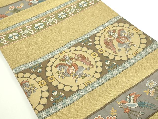 平和屋着物▼六通柄袋帯 狩猟花鳥文 金糸 正絹 逸品 DAAW9293sf