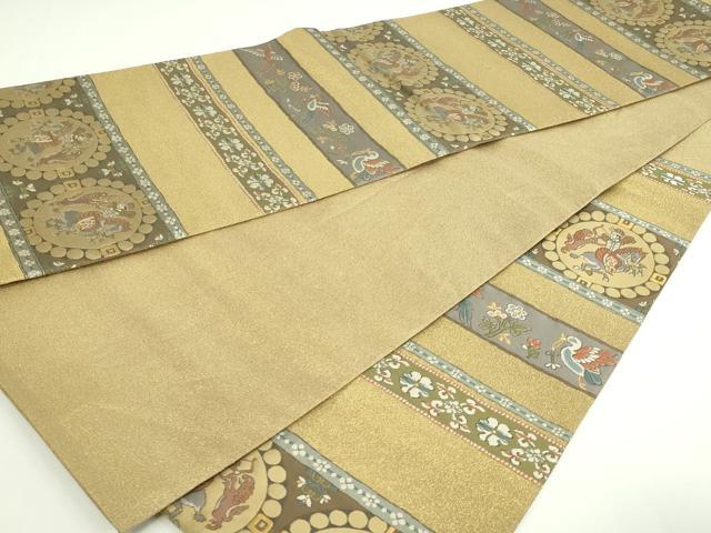 平和屋着物▼六通柄袋帯 狩猟花鳥文 金糸 正絹 逸品 DAAW9293sf