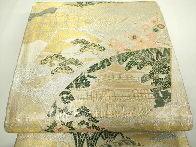 平和屋着物▼両面 六通柄袋帯 風景草花文 金銀糸 正絹 逸品 DAAW9317sf