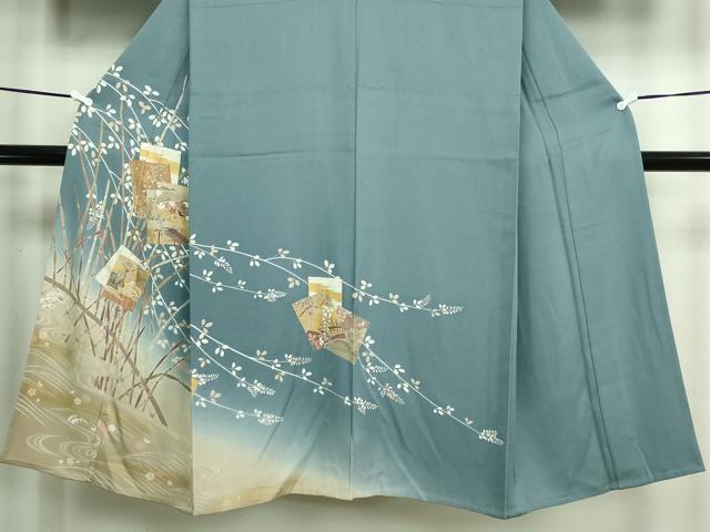 平和屋着物▽男性 訪問着 単衣 刺繍 色紙草花文 暈し染め 金彩 正絹 逸品 DAAW9351sf