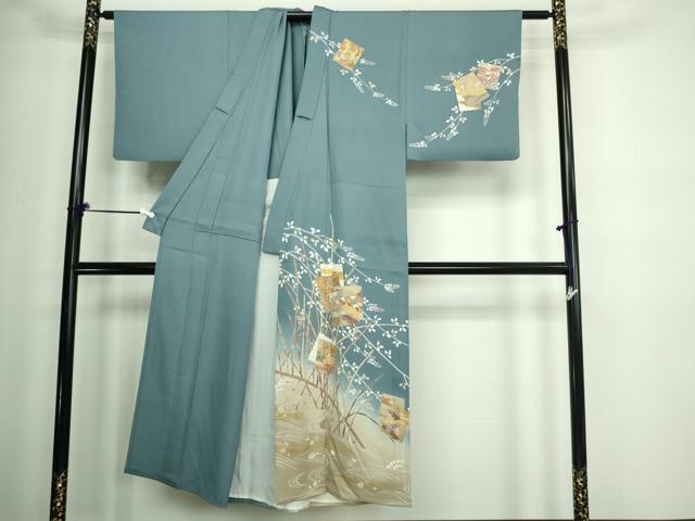 平和屋着物▽男性 訪問着 単衣 刺繍 色紙草花文 暈し染め 金彩 正絹 逸品 DAAW9351sf