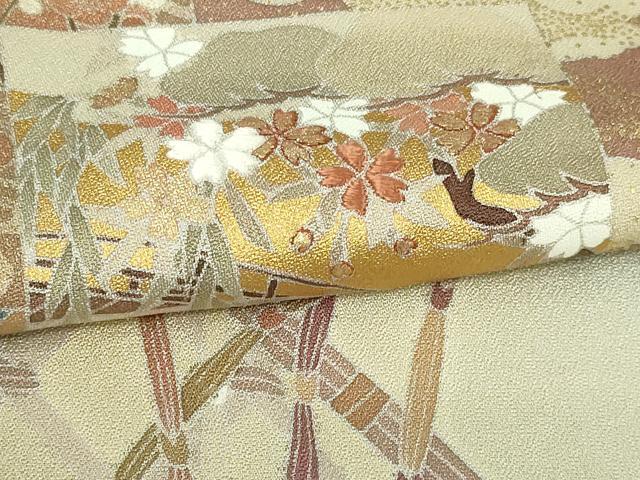 平和屋着物▽男性 訪問着 単衣 刺繍 色紙草花文 暈し染め 金彩 正絹 逸品 DAAW9351sf
