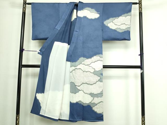 平和屋着物▽男性 訪問着 単衣 駒刺繍 雲重ね文 無落款 正絹 逸品 DAAW9352sf