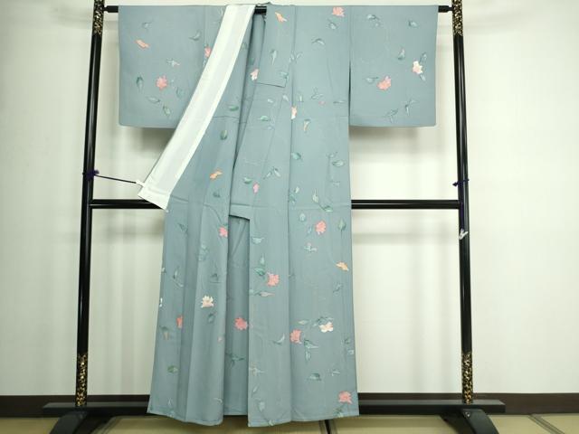 平和屋着物▽上質な小紋 単衣 手描き 枝花文 正絹 逸品 DAAW9362sf