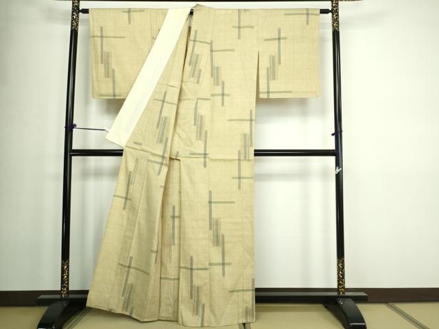 平和屋着物▽上質な紬 単衣 十字絣 正絹 逸品 DAAW9372sf