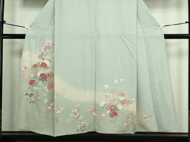 平和屋着物▽訪問着 単衣 草花文 暈し染め 金彩 正絹 逸品 DAAW9374sf