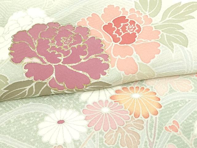 平和屋着物▽訪問着 単衣 草花文 暈し染め 金彩 正絹 逸品 DAAW9374sf