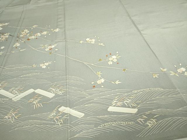 平和屋着物▽訪問着 単衣 駒刺繍 枝花文 金彩 正絹 逸品 DAAW9391sf