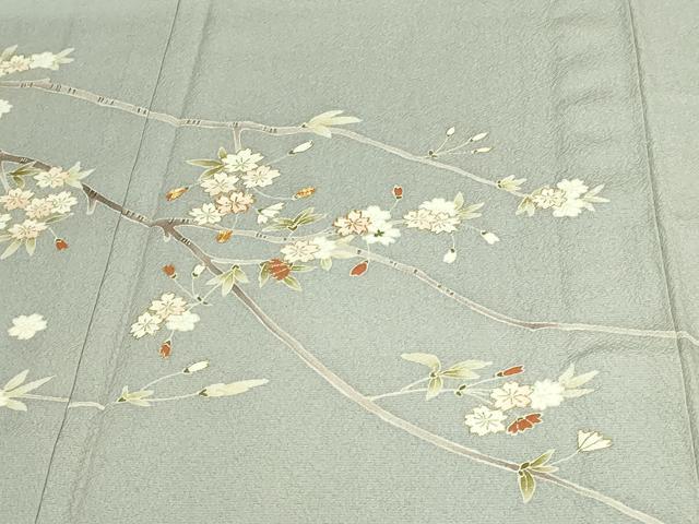 平和屋着物▽訪問着 単衣 駒刺繍 枝花文 金彩 正絹 逸品 DAAW9391sf