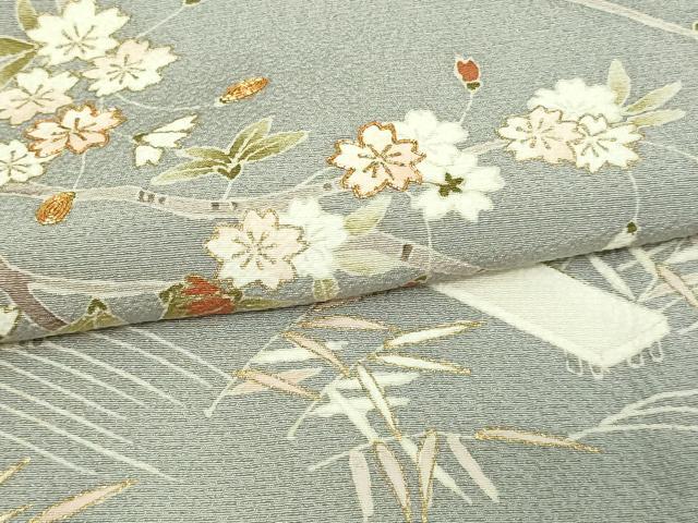 平和屋着物▽訪問着 単衣 駒刺繍 枝花文 金彩 正絹 逸品 DAAW9391sf