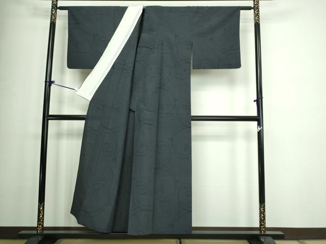 平和屋着物▽本塩沢 単衣 130亀甲 唐草文 正絹 逸品 DAAW9395sf